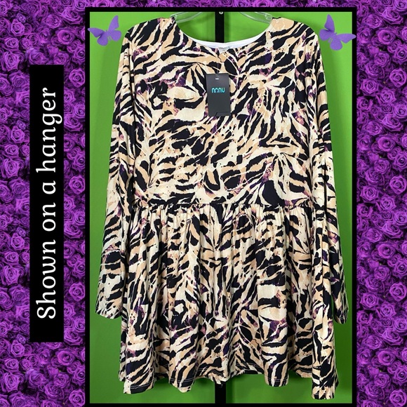 NWT 1X SWING TUNIC BLACK & BUTTERY BEIGE TIGER ANIMAL PRINT generously sized - Picture 3 of 14